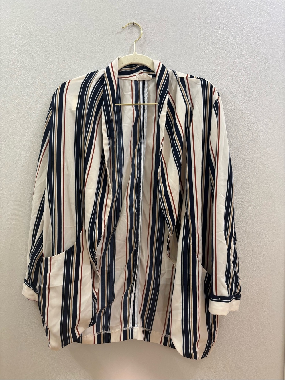 Sienna Sky Vertical Stripe Open Cardigan in Navy, White & Rust